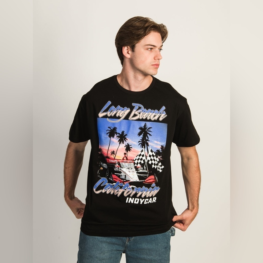 Indy 500 Long Beach Indy Black Graphic Men's SS T-Shirt Sz 2XL